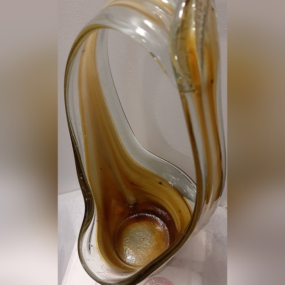 Vintage 15" Stretch Art Glass Basket Vase Browns Swirls Hand Blown Glass - Picture 3 of 9
